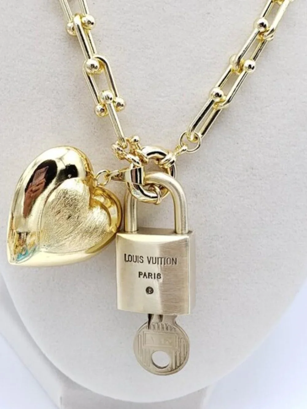 Authentic Louis Vuitton Gold Padlock with Unbranded 18k Gold Plated Necklace - Picture 7 of 10